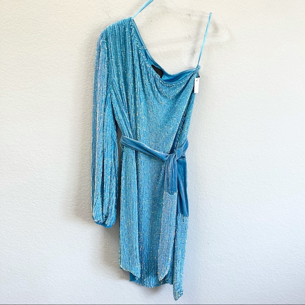 Retrofete Shy One Shoulder Sequin Dress Blue Size Small - Picture 2 of 5